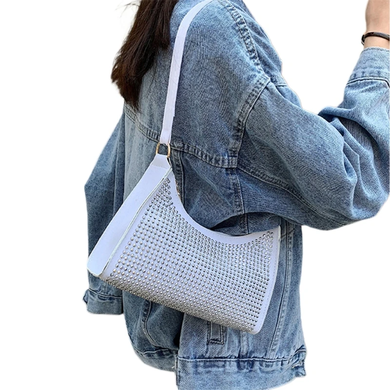 Sophisticated Diamond-studded Underarm Bag Fashionable Shoulder Purse for Women E74B