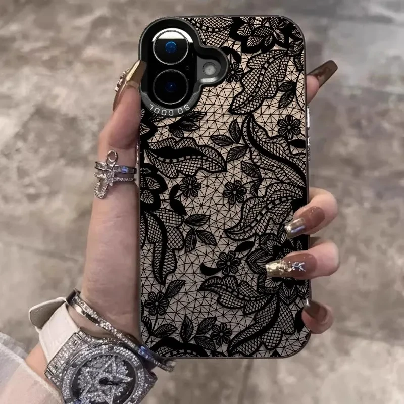 French Dark Lace Flower Frosted Acrylic Phone Case