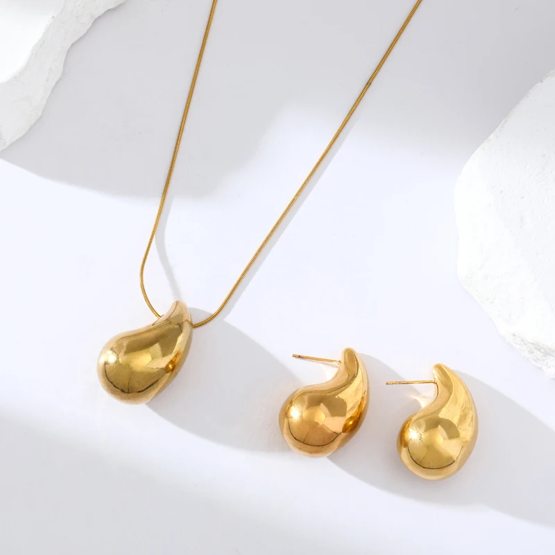 EILIECK 316L Stainless Steel Gold Color Water Drops Necklace Earrings Trendy For Women New Party Gift Waterproof Jewelry Set 4 EILIECK 316L Stainless Steel Gold Color Water Drops Necklace Earrings Trendy For Women New Party Gift Waterproof Jewelry Set 4