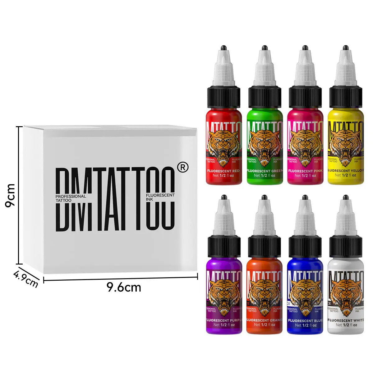 DM 8PCS Fluorescent Tattoo Ink Pigment Body Art Tattoo Kit Professional Beauty Paints Makeup Supplies Semi-permanent