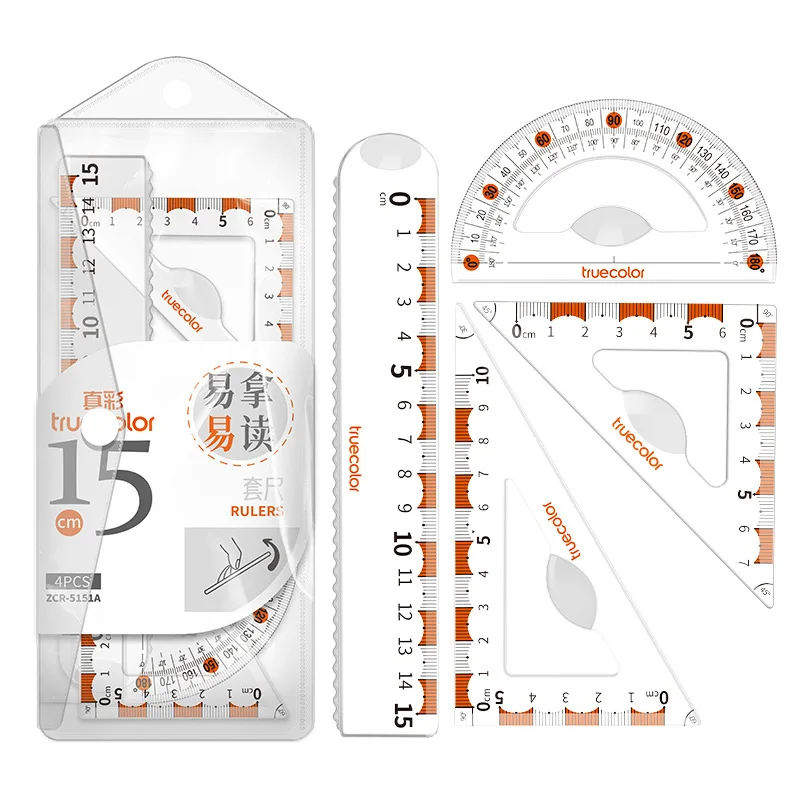 4 PC 문구 학생용 플라스틱 자 4종 세트 직선자 삼각자 세트 초등학교 자 세트