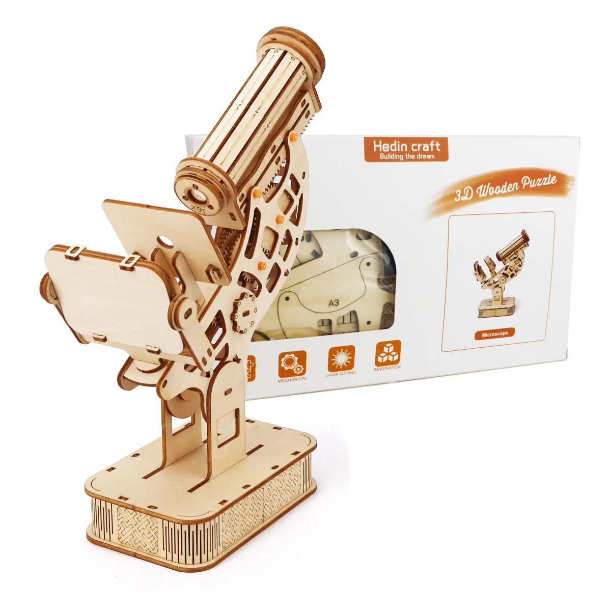 Educational Biological Microscope Wooden Mechanical 3D Puzzle Stem Kits With Slides Optical 160X Magnification For Kids Adult 6