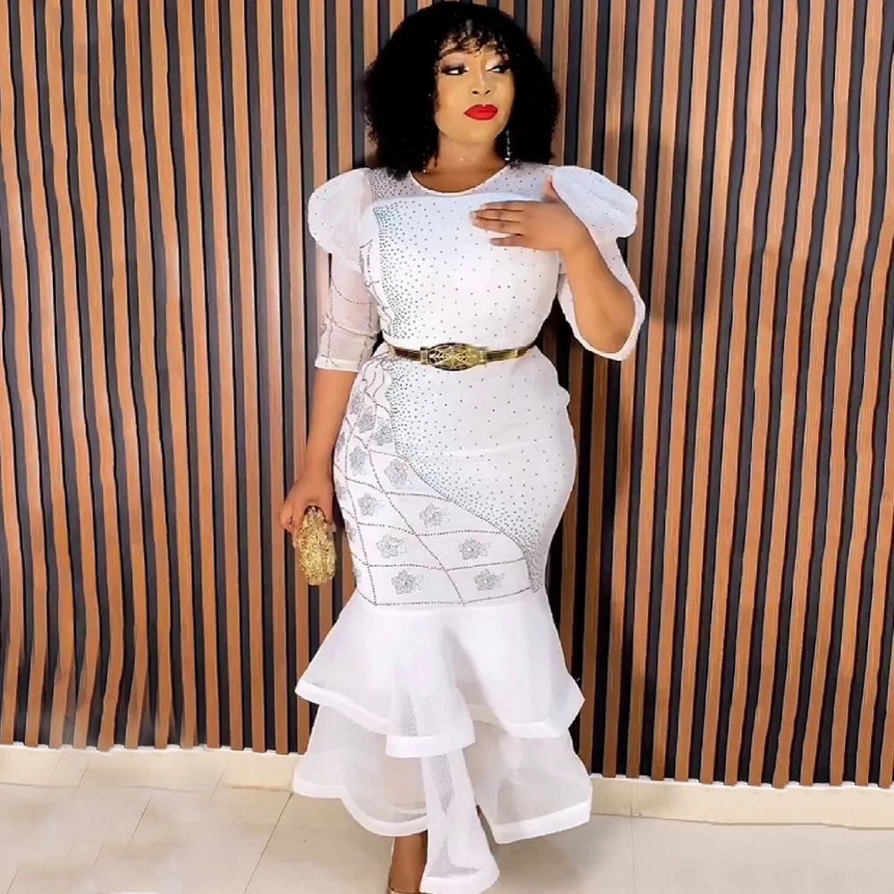 Plus Size African Party Dresses for Women Dashiki Ankara Wedding Evening Gown Sexy Bodycon Maxi Robe Africa Clothing 2024