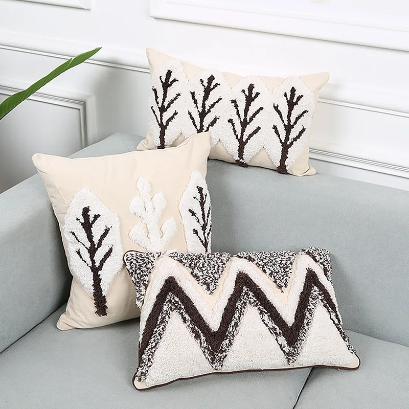 

Tree Shape Tufted Decorative Pillows for Sofa White Grey Boho Cushion Covers Decorative INS Geometric Tufting Throw Pillows