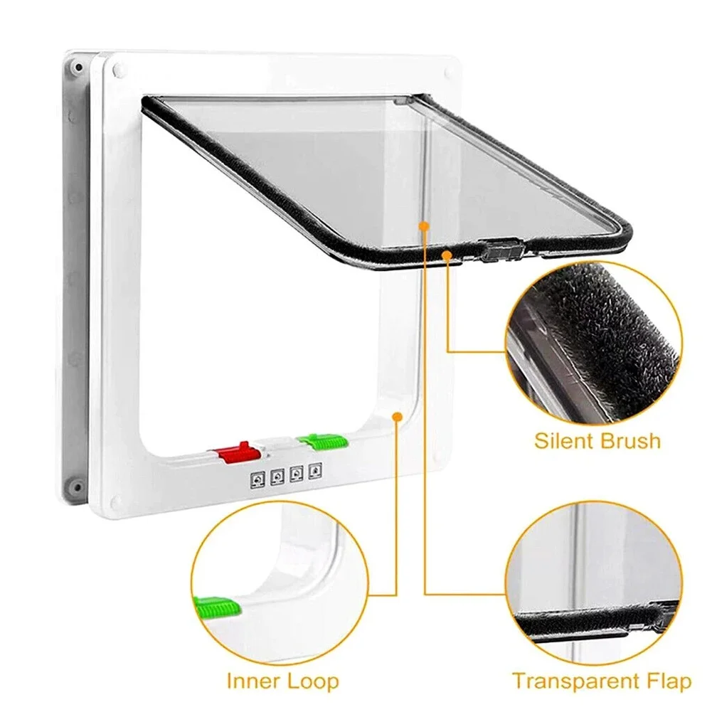 Dog Cat Flap Door with 4 Way Security Lock two-way access Flap Door Controllable Switch Direction Pet Supplies Puppy Safety Gate