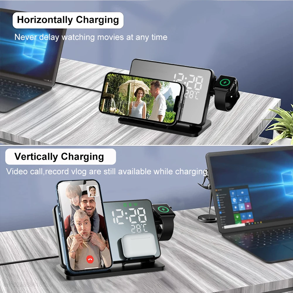 Wireless Charger Station 4 in 1 Fast Charging Dock Stand For iPhone 15 14 13 12 11 Samsung S23 S22 S21 Apple Watch 9 8 7 Pro