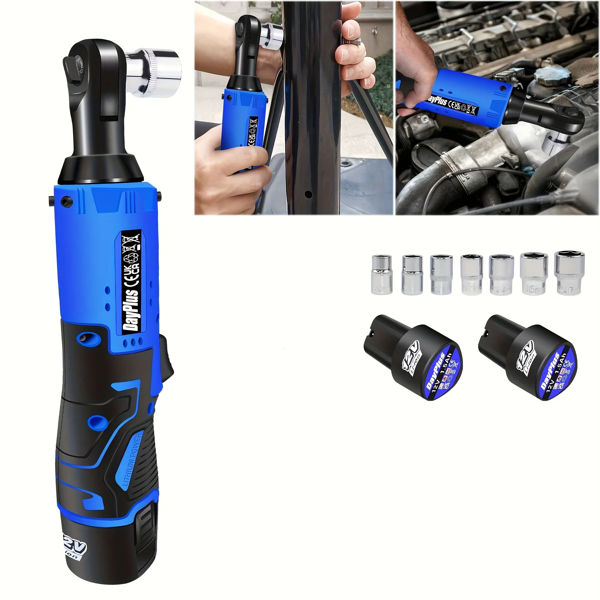 Cordless Electric Ratchet Wrench Kit, 3/8" 12V Power Ratchet Tool Set, 40N.m Variable Speed Trigger with 2 1500mAh Lithium-Ion B