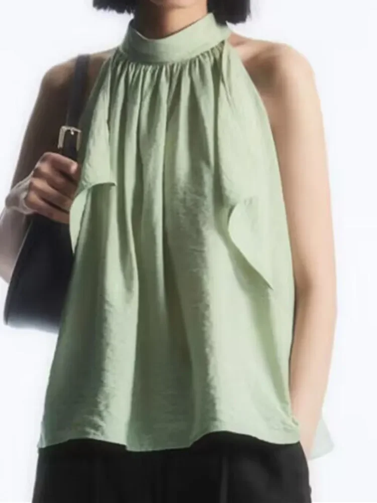 

Hanging Neck Sleeveless Vest For Women Summer Solid Color Casual Tank Tops