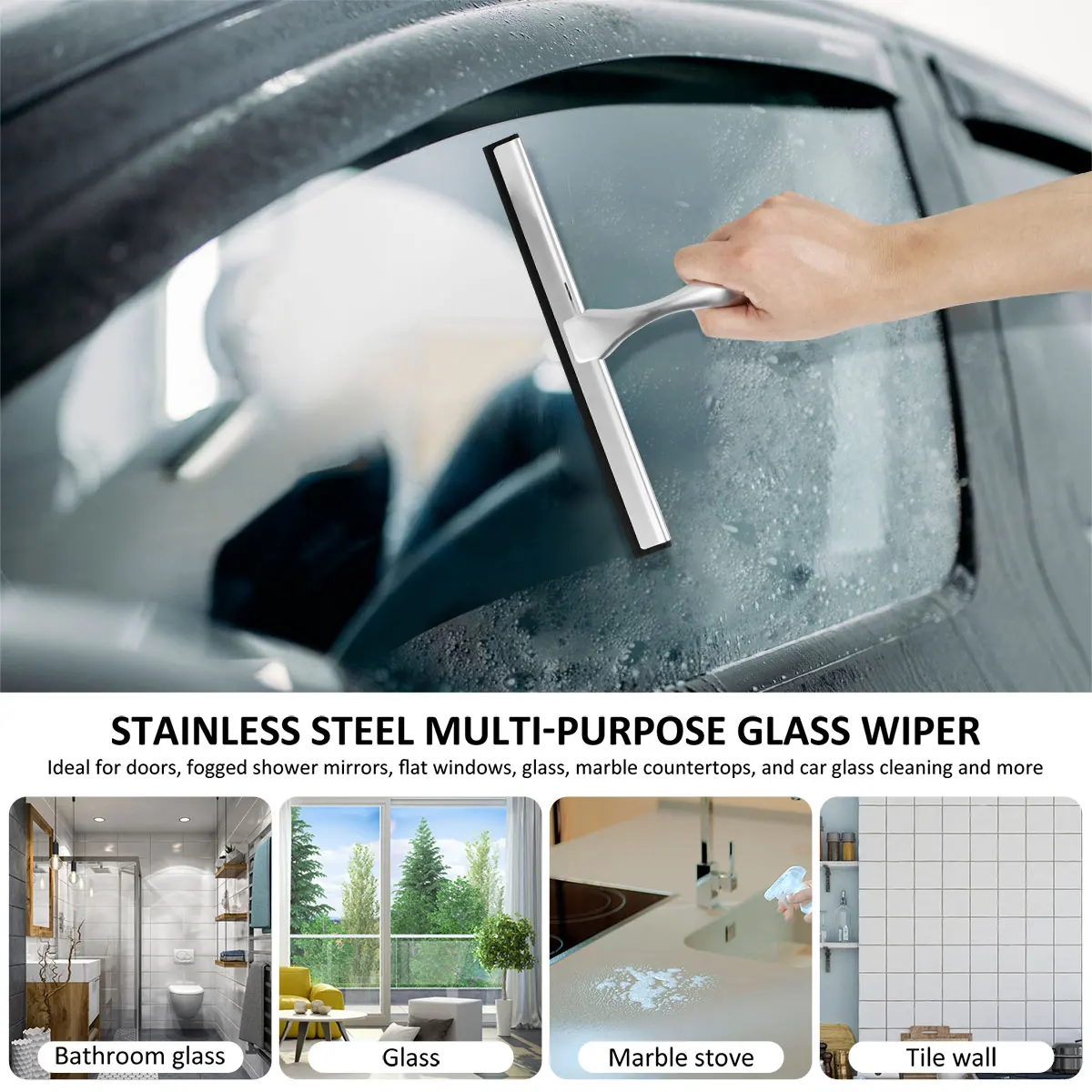 Window Cleaning Squeegee Cleaning Squeegee Window Cleaning Tool Shower Squeegee Stainless Steel Shower Squeegee with Suction Cup Window Glass Squeegee Multi-Purpose Cleaning Tool For Bathroom Kitchen Car
