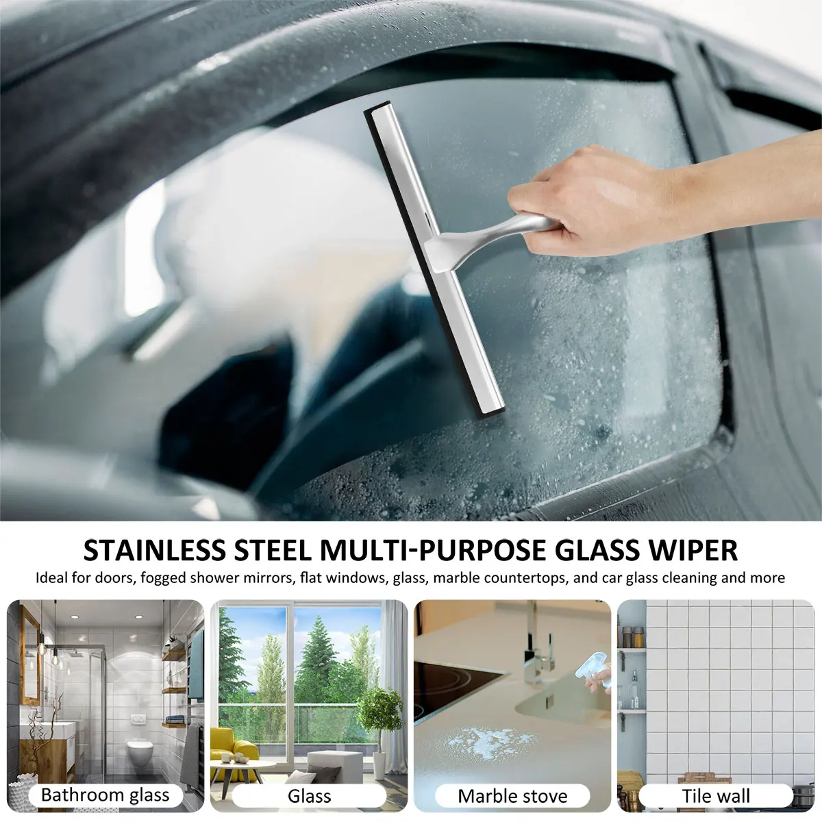 All-Purpose Shower Squeegee for Shower Doors Bathroom Window and Car Glass  - Stainless Steel 10 Inches - AliExpress