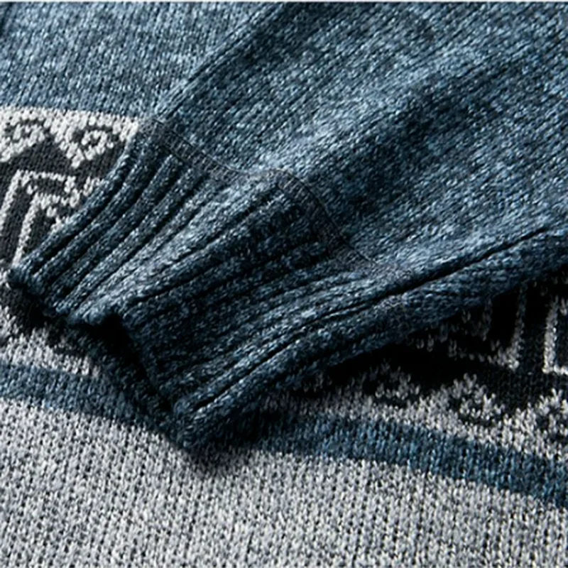 Men's Cardigan Color Matching Jacket Casual Male Clothing Turtleneck Sweater Plush Thickened Sweater Autumn Winter Plush Coat