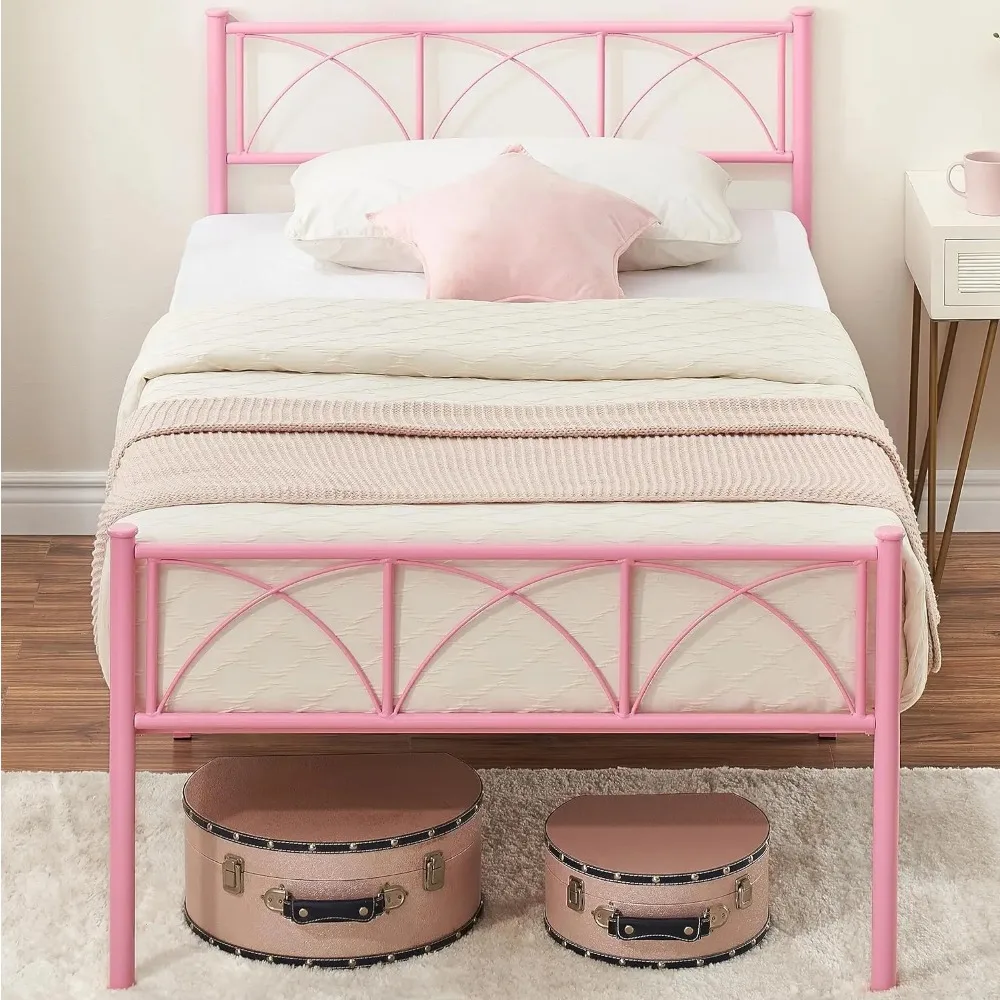 Platform Bed Frame with Headborad&Footboard,12.2 inches,No Box Spring Needed,Simple Assembly,Furniture(Pink,Twin) 6