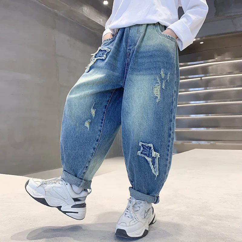 Western Boys Jeans Pants Hip Hop Children's Pants Star patchs