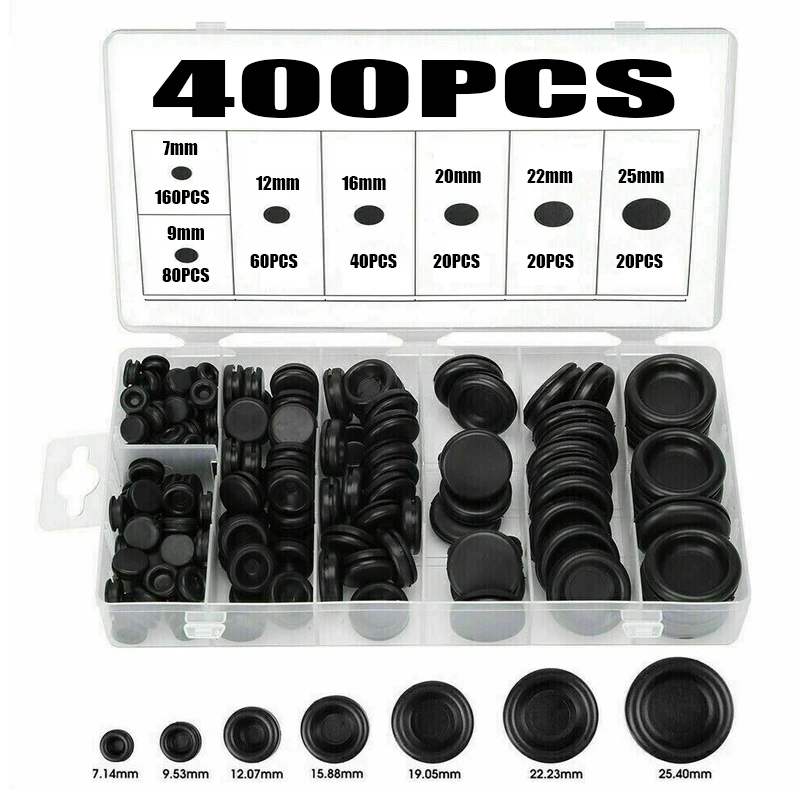 

400Pcs Single Side Guard Coil Rubber Grommets Blanking open/closed blind Grommet Set in Assorted Sizes