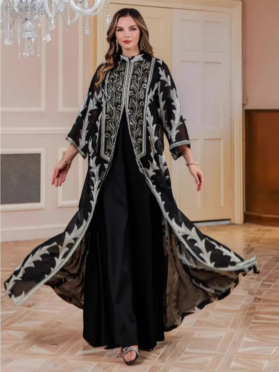 جلابية فاخرة بطبقة شفافة مطرزة – لونين