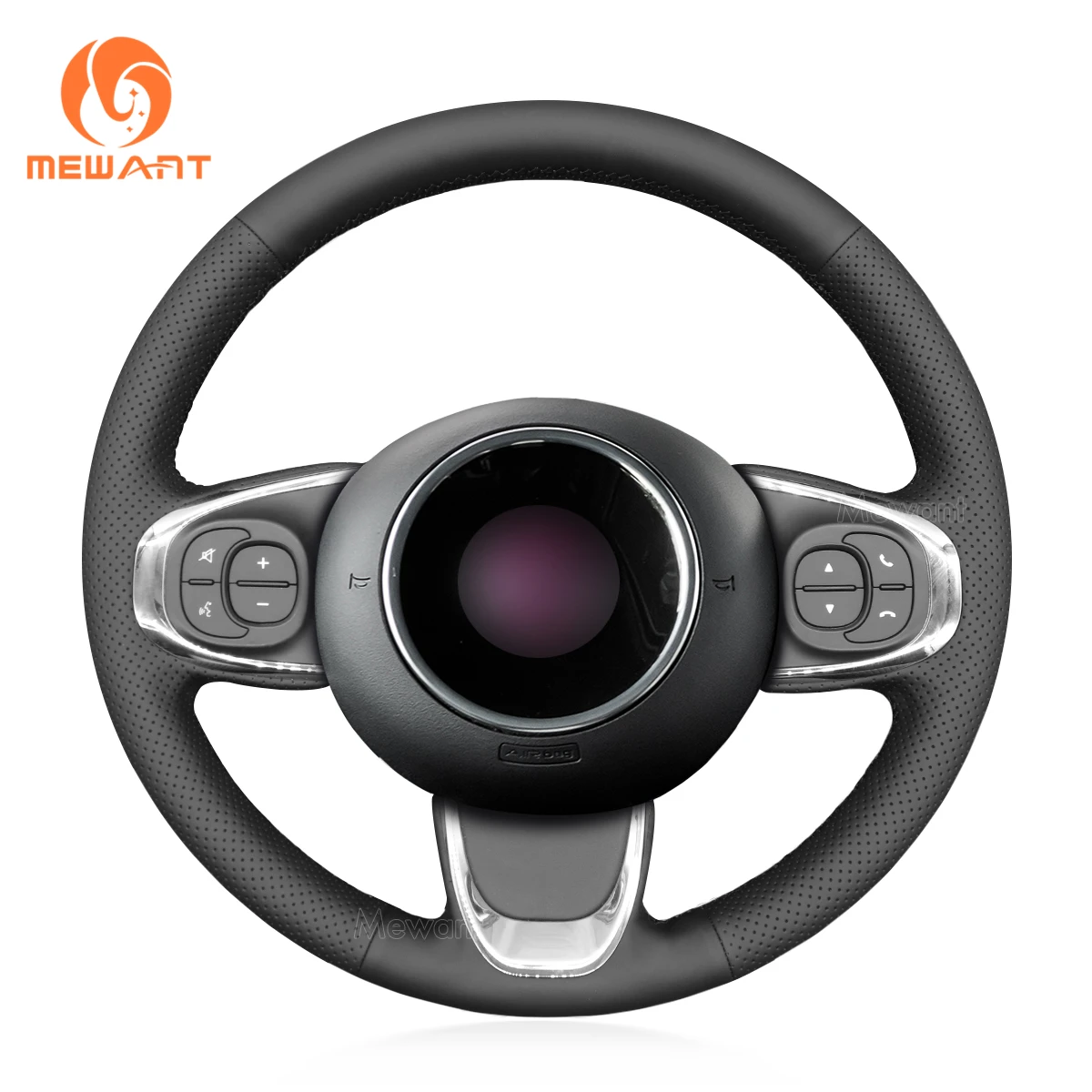 MEWANT Black Artificial Leather Steering Wheel Cover for Fiat 500 2015-2021 500C 2016 2017 2018 2019 2020-2021 Car Accsesories