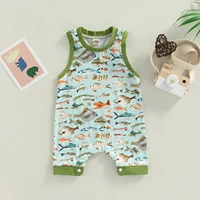 Citgeett Summer Infant Newborn Baby Boys Girls Sleeveless Patchwork Romper Animals Printed Snap Loose Fit Jumpsuit Clothes 5
