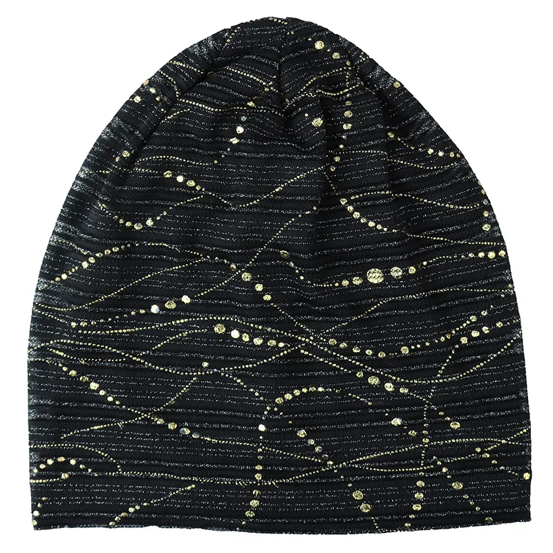 Female Fashion Spring Autumn Windproof Warm Black Cap Headscarf Women Summer Lace Rhinestone Breathable Sunscreen Sun Hat K39 5