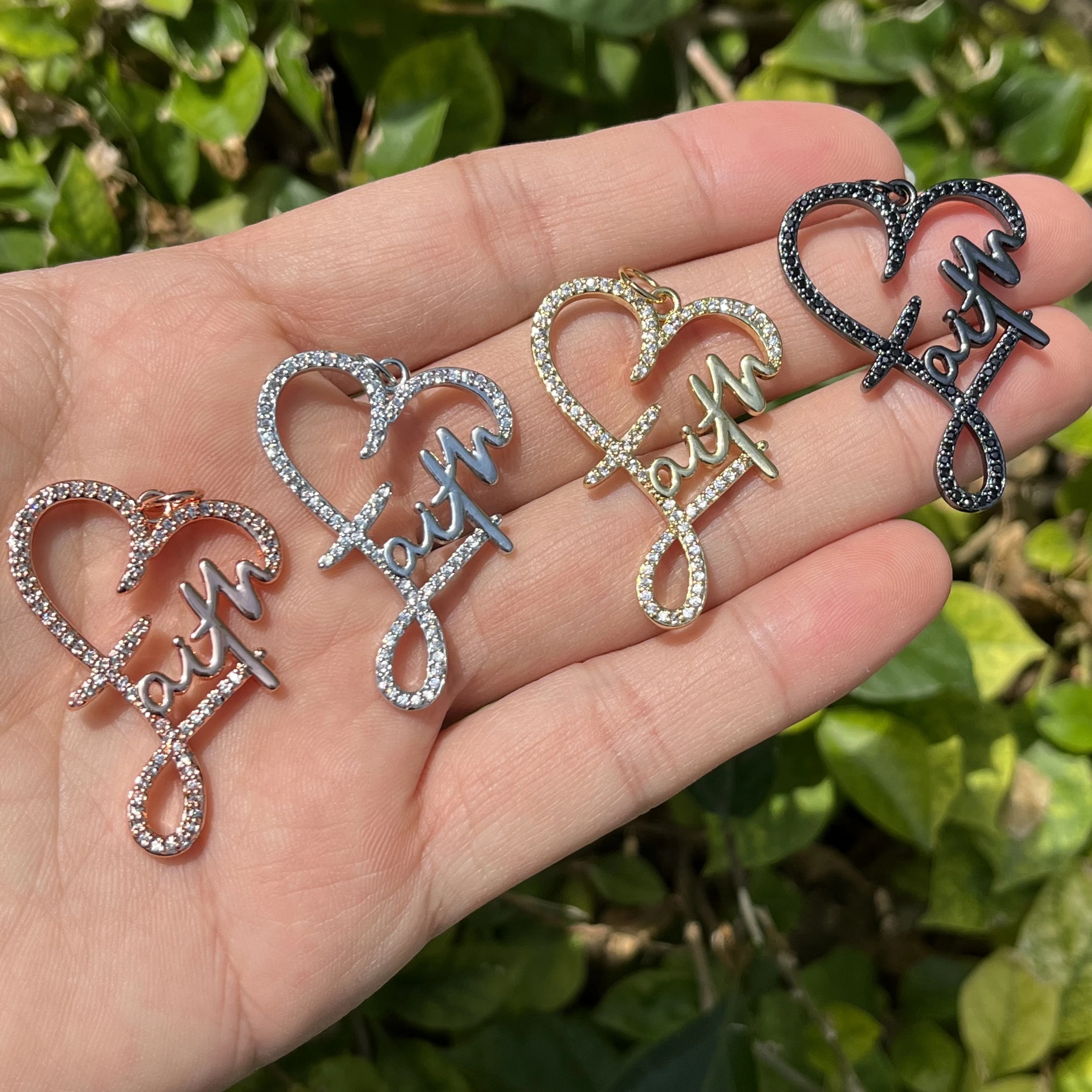 

5pcs Sparkle Bling Zironia Pave Faith Heart Pendant Charm for Women Custom Handmade Jewelry Finding Accessory Bracelet Necklace