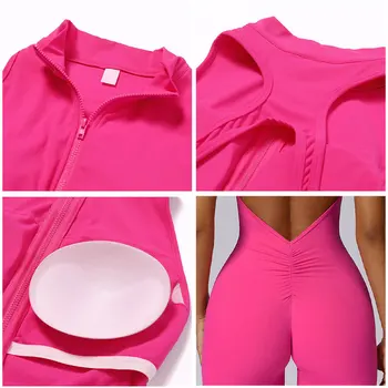 dos nu Yoga combinaison ensemble short et haut femmes fermeture éclair GYM siamois vêtements de sport Fitness une pièce sport costume entraînement combishort