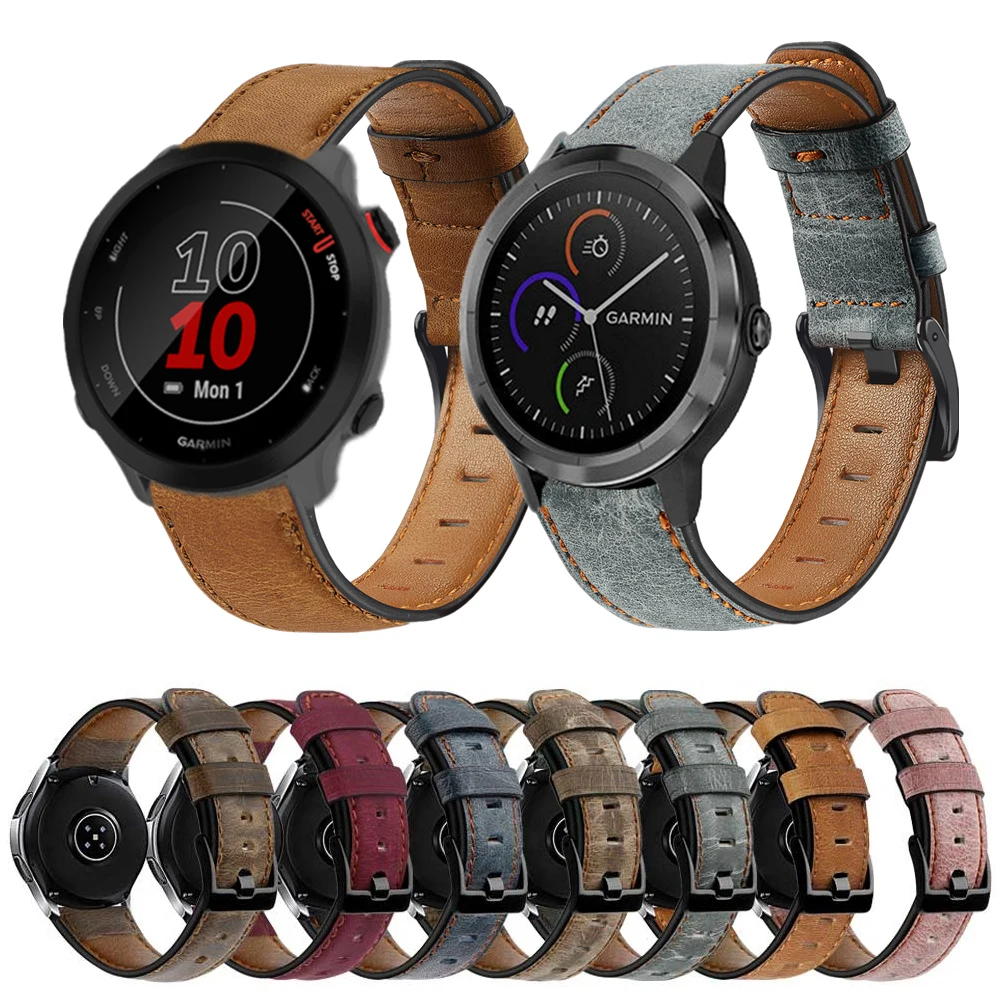 

Кожаный ремешок для Garmin Vivoactive 3 4 Vivomove Sport HR ретро браслет для Forerunner 55 245 645 touchs40 S12 ремешки для часов
