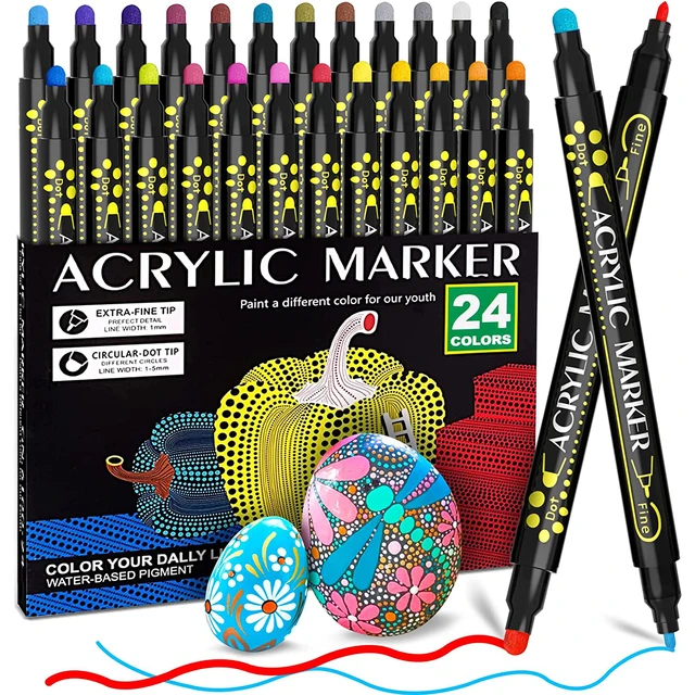 Dual Tip Acrylic Paint Pens 12/24/36 Colors Paint Pens With Circular Dot Tip  Extra Fine Tip, Art Paint Markers for Rock Painting - AliExpress