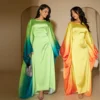 Butterfly Abaya Inside Belt Muslim Party Long Dress Gradient Satin Abayas for Women Dubai Turkey Islamic Clothes Eid Kaftan Robe