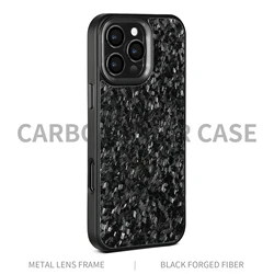 Glossy Metal Frame Real Carbon Fiber Shockproof Wireless Charging Case - iPhone 15 Plus (Black)