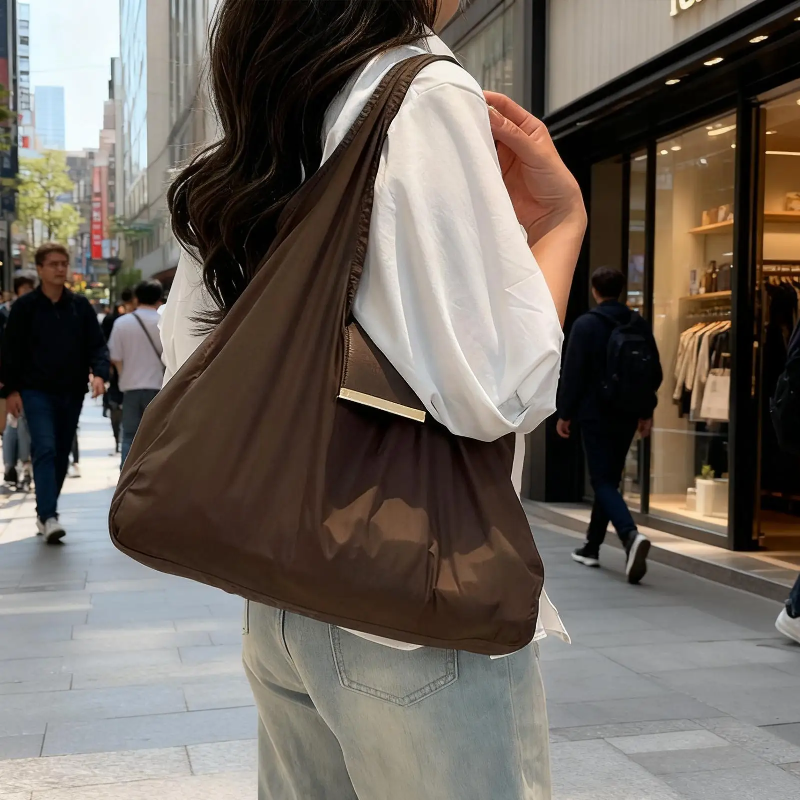 Eco-Friendly Expandable Tote Bag with Key Ring - Lightweight, Foldable, and Reusable