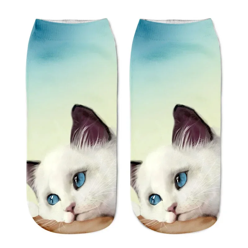3D Printing Children's Socks Design Funny Cute Cat Socks Unisex Gift Low Ankle Funny Socks 6-12 Years Old