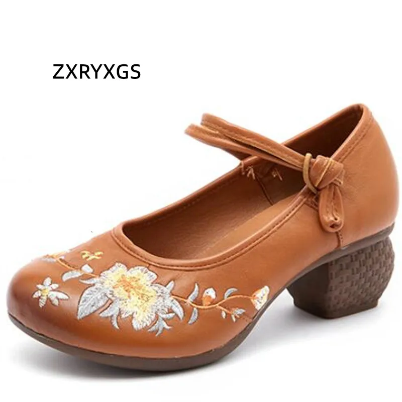 

High End Chinese Style Classic Embroidery Women Genuine Leather Shoes Fashion Shoes High Heel 2022 Autumn Banquet Wedding Pumps