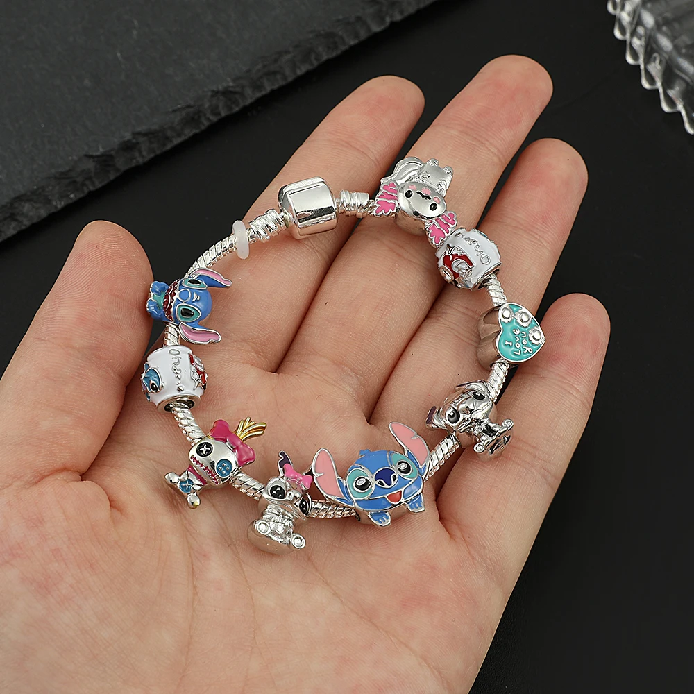 Disney Stitch Charm Bracelet Cartoon Lilo & Stitch Inspired Bracelet DIY  Stitch Pendant Beads Bangle for Women Jewellry Gifts