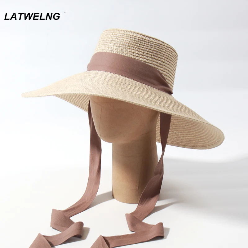 New Desige Large Brim Beach Hats For Women Floppy Summer Sun Hats With Neck Strap Vacation Oversized Sunshade Hat Foldable 1