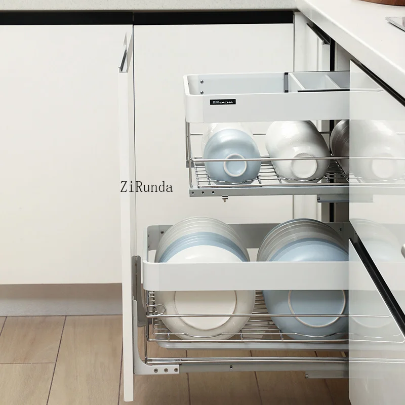 Pull basket kitchen cabinet, small size 350 dishes narrow cabinet 300 drawer bowl rack basket