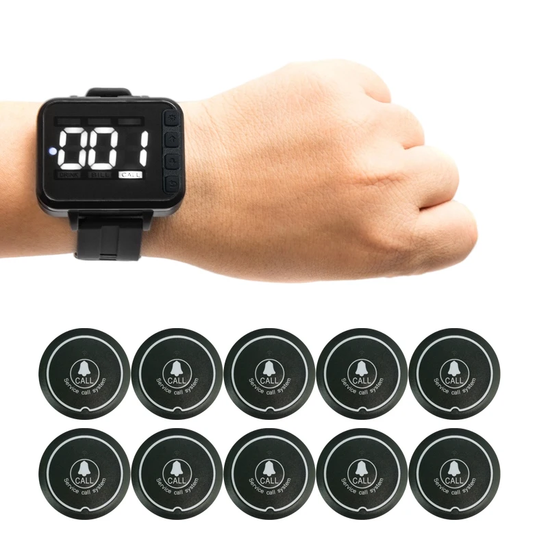 Système D'appel Sans Fil - Récepteur Montre Bracelet + émetteur Bouton - Vibration, Flash, Buzzer - Pour Restaurant, Maison, Atelier