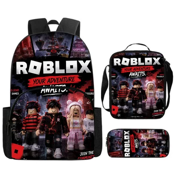 Roblox Cartoon 3-Piece Set - Backpack with Front Pocket Lunch Bag & Pencil Case Cute Gaming School Gift Kids Unisex Ages 5-8 1