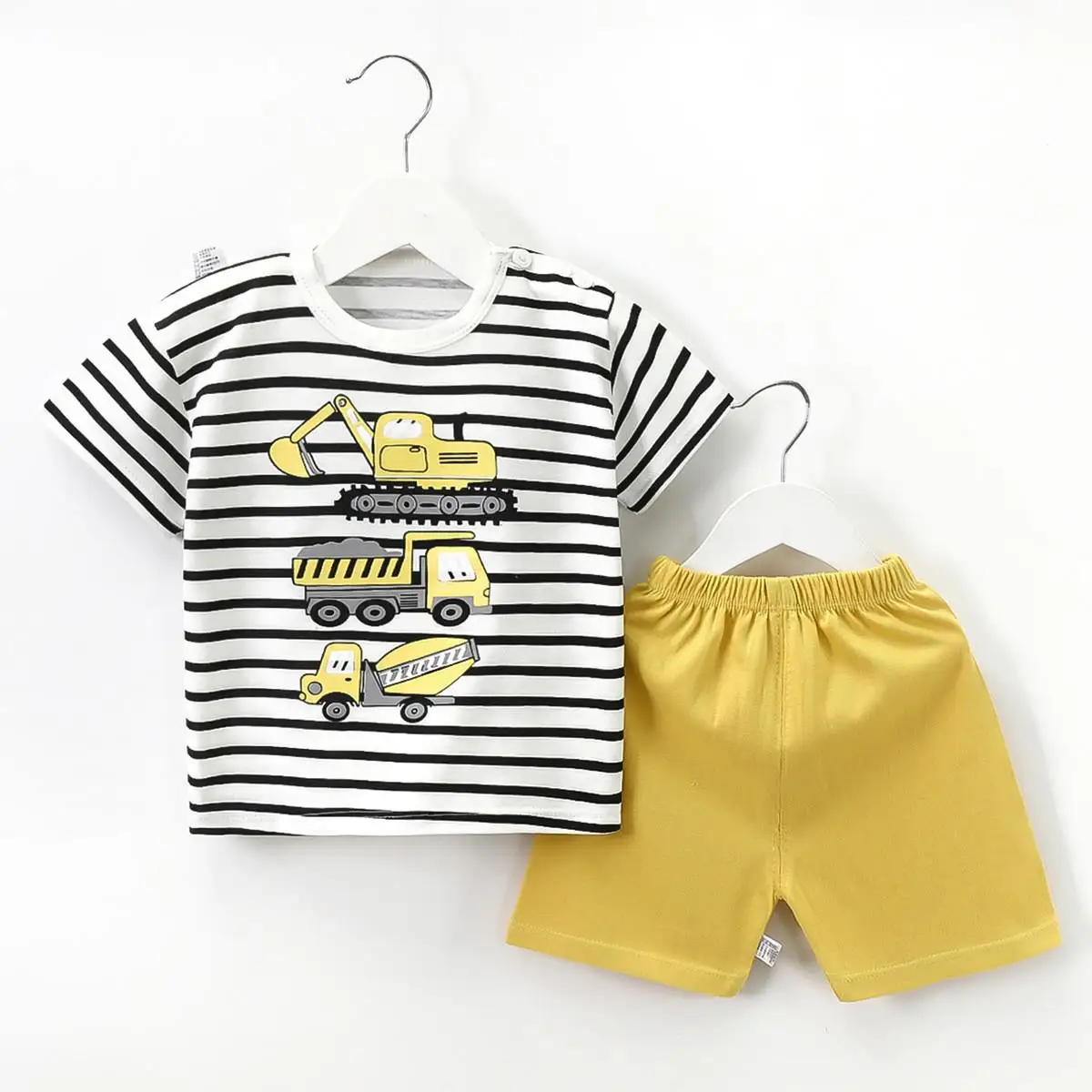 0-4years  Chirldren Summer Outfits T-shirt+shorts Boys And Girls  Loose Casual Cartoon Clothes Stripe O-neck 2pcs Sets Simple newborn baby clothing set Baby Clothing Set