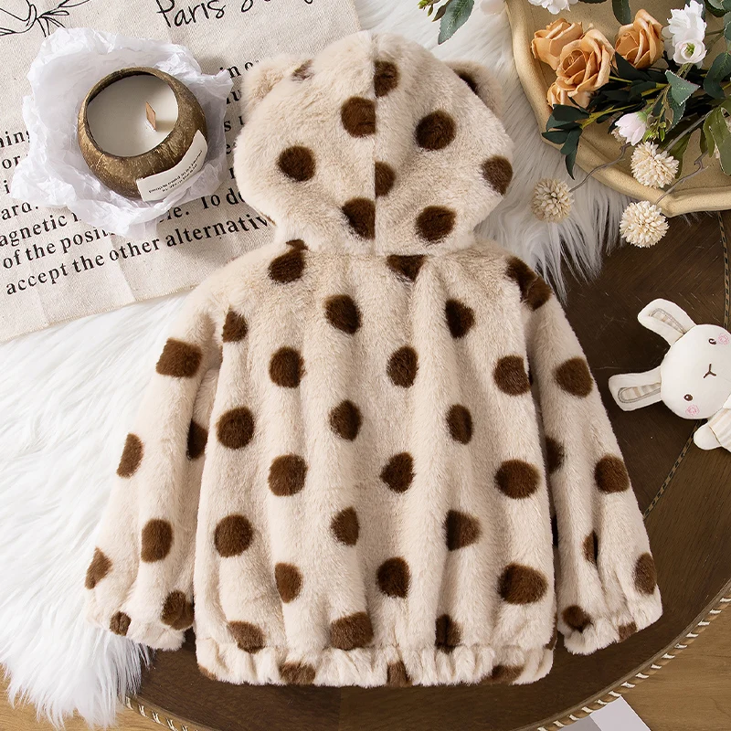 Winter Clothes for Girls Baby Girl Jacket for Autumn and Winter Cute Ears Girls Polka Dot Long Sleeved Jacket
