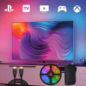 Retroilluminazione TV ad immersione con scatola di sincronizzazione HDMI, sincronizzazione musicale, sincronizzazione della luce di striscia RGBIC con immagine TV per l'arredamento della camera da letto della sala giochi 1