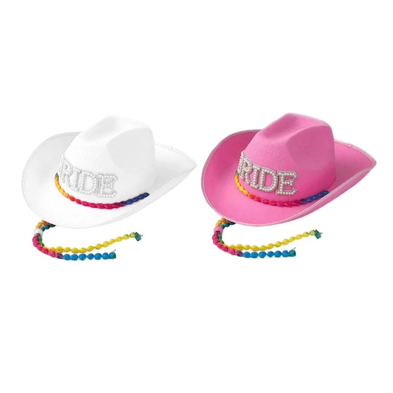 

Woman BRIDE Letter Decors Cowgirl Hat Wide Brim Fedoras Hat for Taking Photo