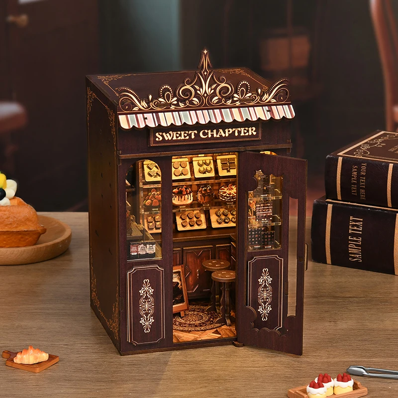 DIY 북 누크 키트 나무 인형 집 키트 3D 퍼즐 조립 모델 책장 삽입 장식 나무 공예품 크리스마스 선물