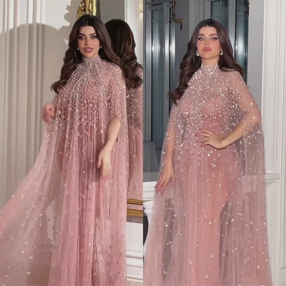 

Elegant High Collar Ball Gown Sheath Evening Dresses Beading Net/Tulle Formal Occasion vestidos de fiestaفساتين كوكتيلفساتي