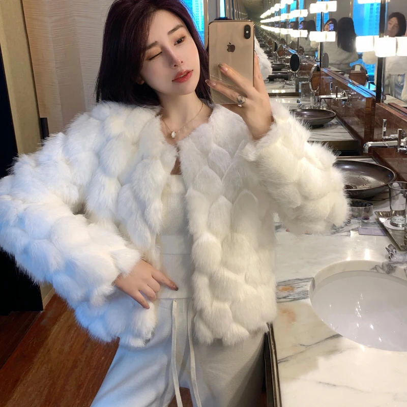 Hot Sell 2022 Women Faux Fur Coat Long Sleeves Cardigan Design Short Cut Winter Warm Fur Coat