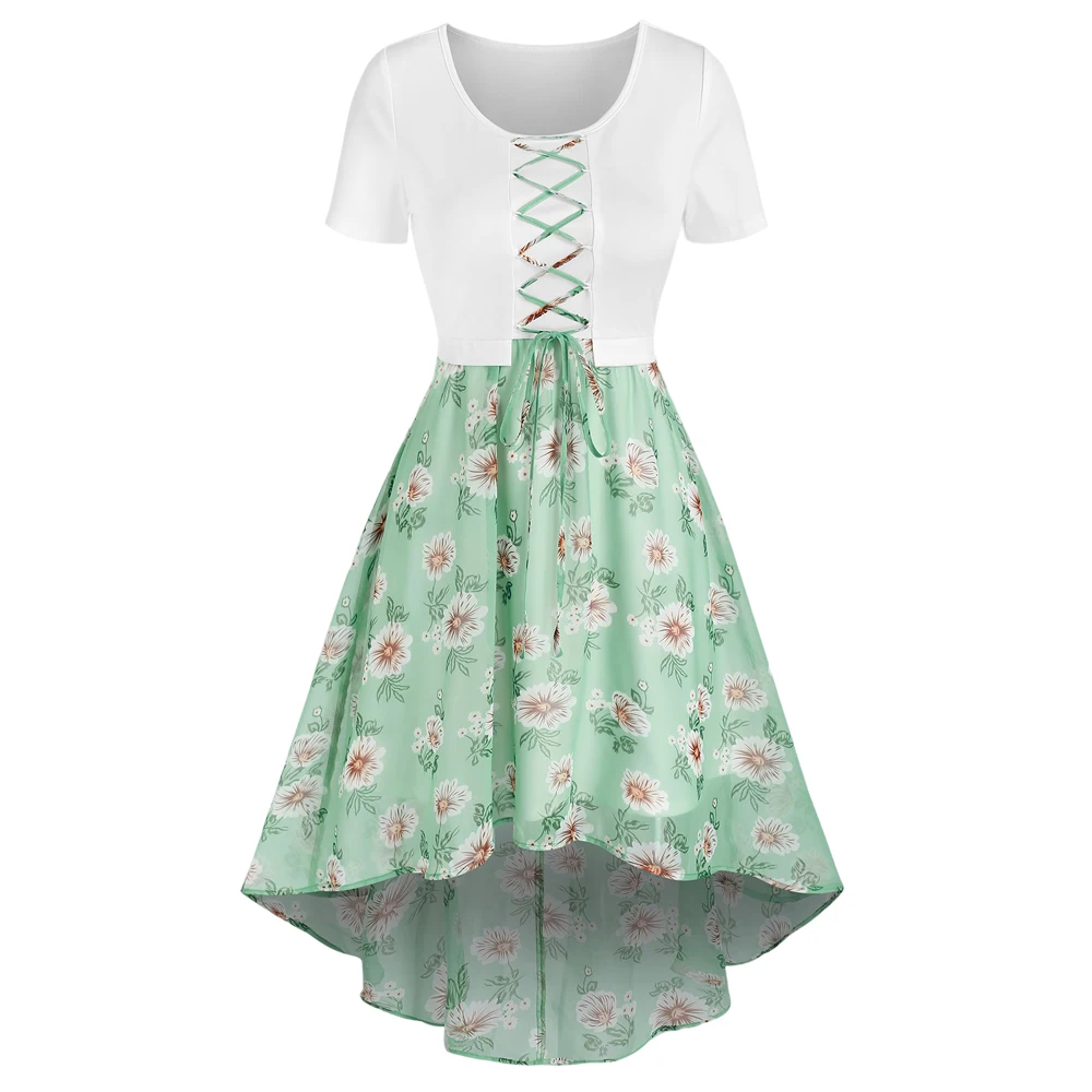 Vestido-con-estampado-de-flores-para-mujer-traje-de-gasa-con-encaje ...