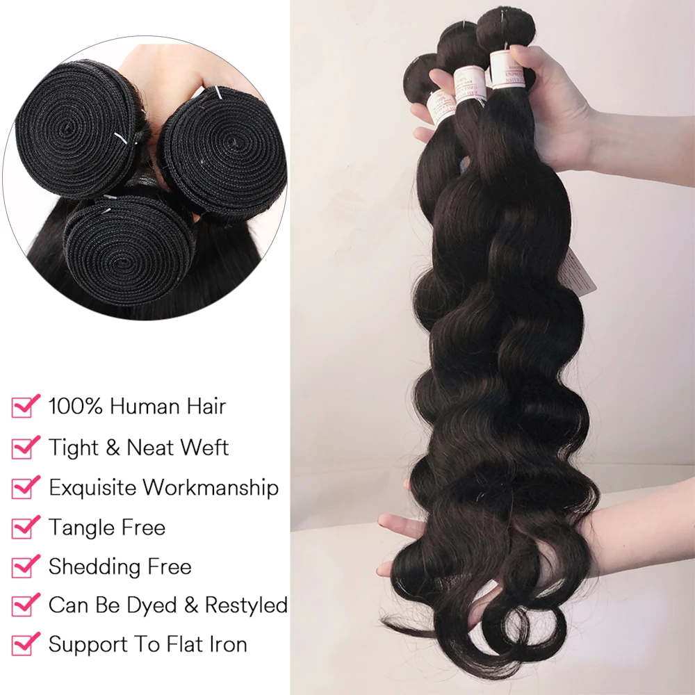 Body Wave Bundles Human Hair Extensions Human Hair Weave Bundle 10-30 Inch 50g/Pcs Natural Black human hair extensions human hair bundles human hair bulk