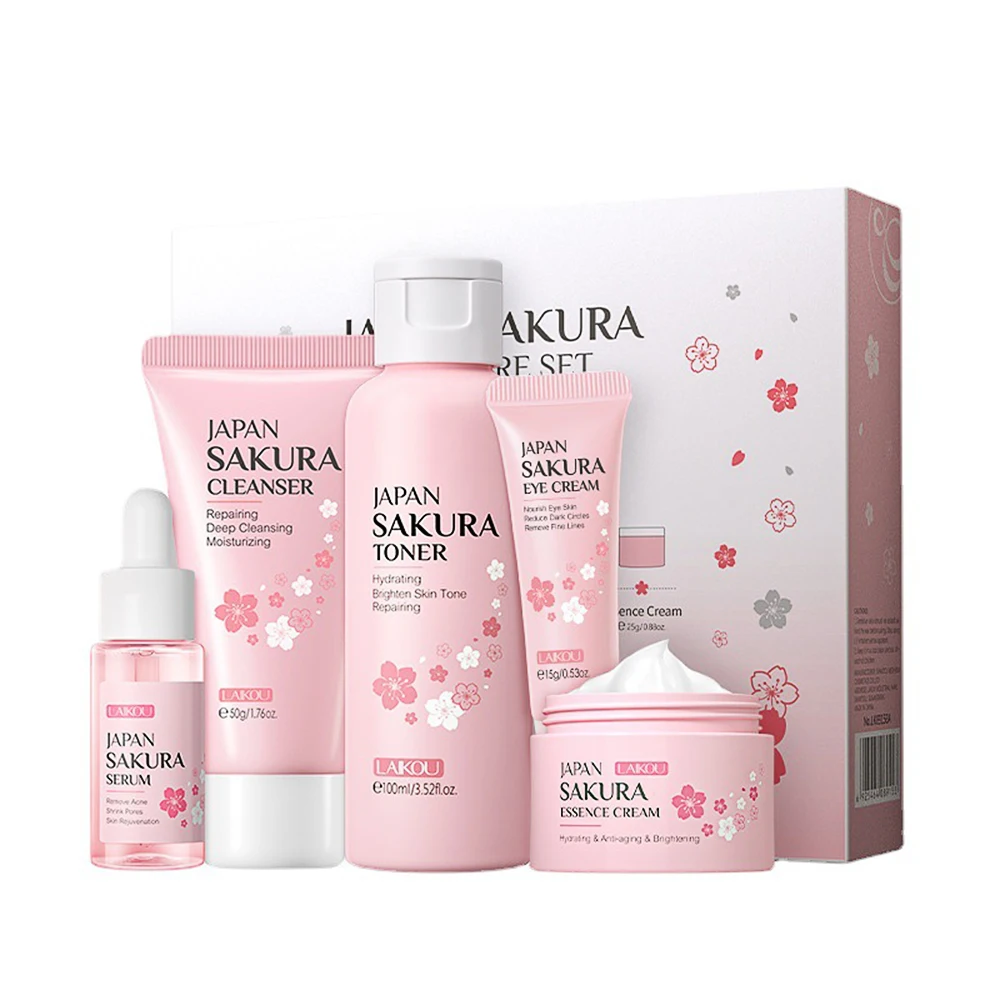 Japan Sakura Skin Care Set 5Pcs/Box Whitening Moisturizing Women Facial Care Kit Face Cleanser