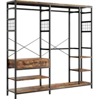 Closet Organizer and Storage Shelves, Heavy Duty Clothes Rack with 2 Wooden Drawers, L Shaped Coat Rack Corner Closet System 1