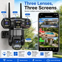 Caméra 256 Go avec carte SIM, 12MP, 6K, 4G/Wi-Fi, triple objectif, triple écran, vision nocturne, protection de sécurité, surveillance vidéo 3