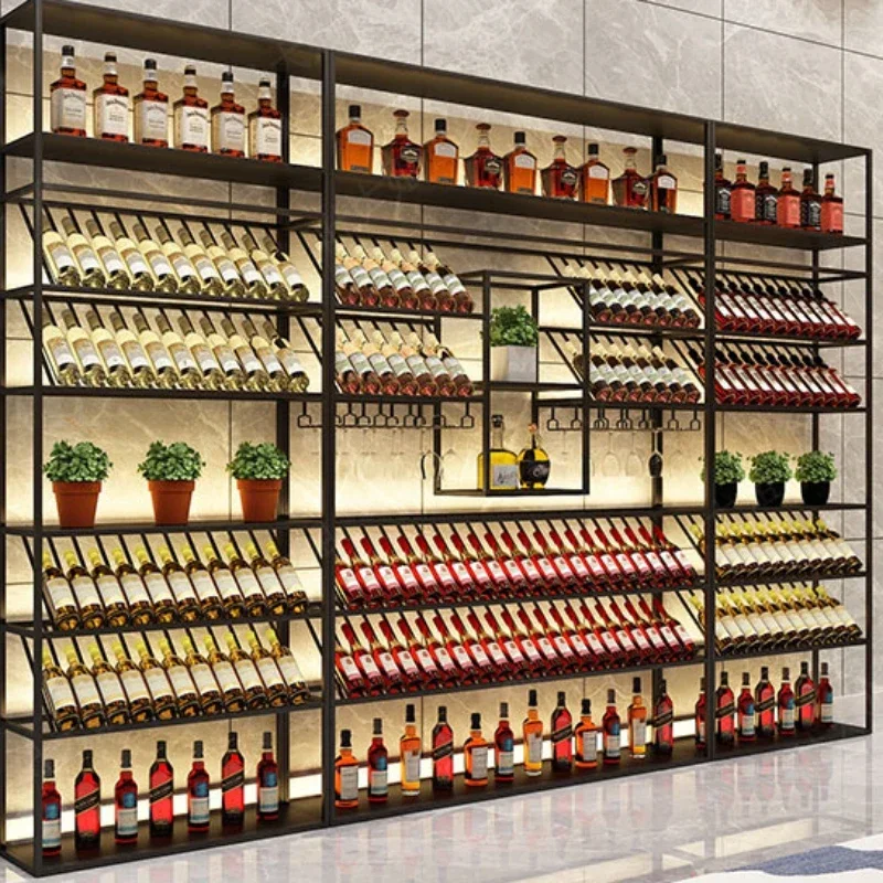 Restaurant Iron Bar Cabinet Fashion Wall Mounted Illuminated Vertical Wine Rack Creative Szafka Unique Furniture