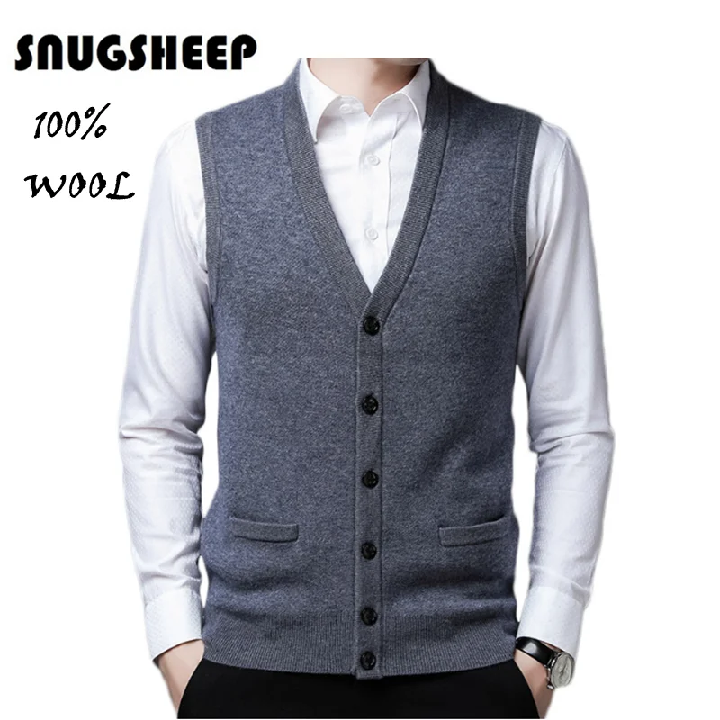 purewoolmensvestcardiganpocketknittedsweaterbottonupmen